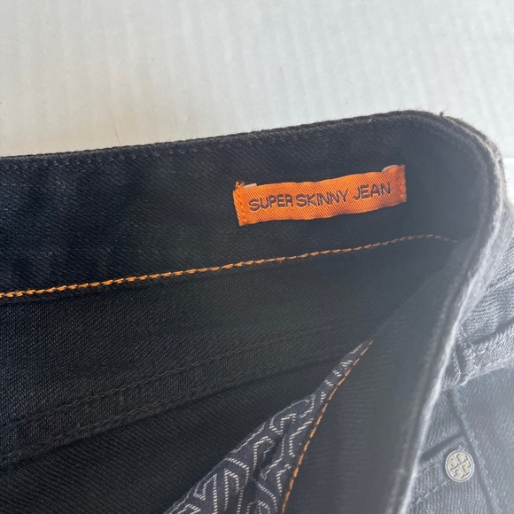 Tory Burch Sz 31 Black Super Skinny Slim Jeans Pants Pockets Logo - Picture 6 of 13
